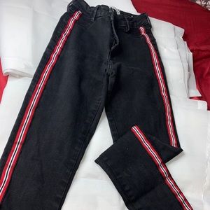 Size-XXS black high rised jeans with red detailing